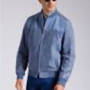 Tasso Elba Faux Suede Bomber Jacket Full Zip Up Men's Large Baby Powder Blue